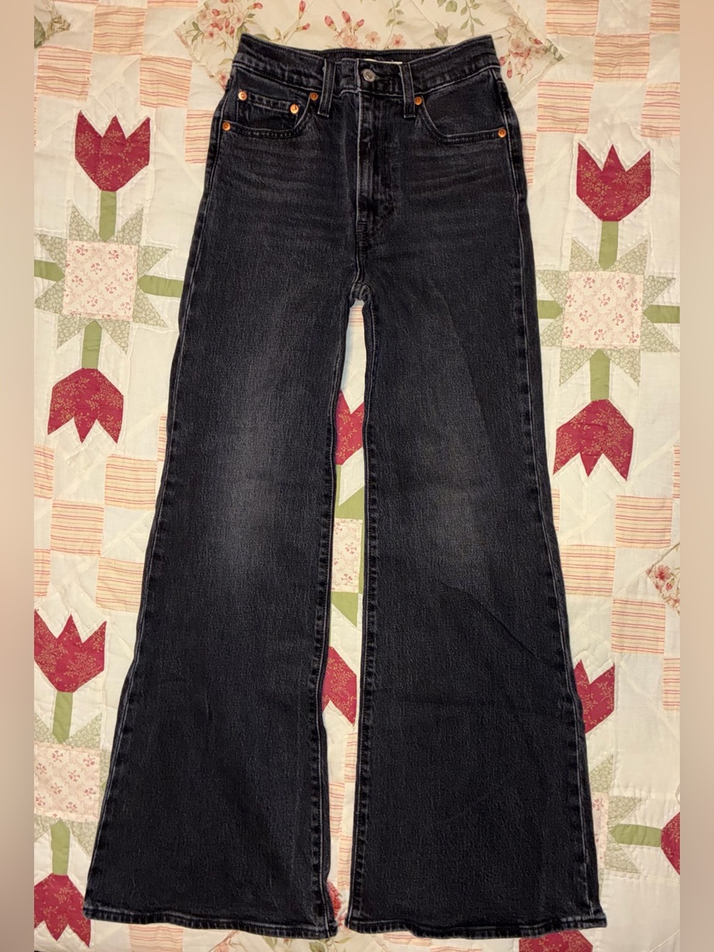 Levi’s Black Ribcage Bell Wide-Leg Flare Jeans